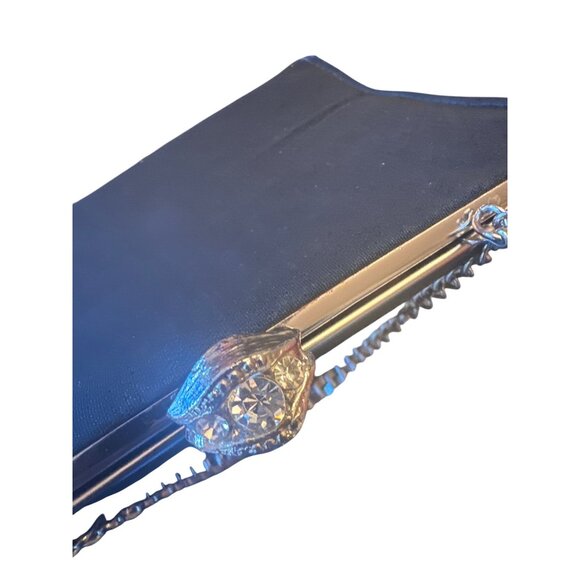 Vintage Black Satin Clutch Purse With Chain Handle & Rhinestone Clasp - Picture 3 of 4